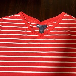 Polo Ralph Lauren Pink and White Striped V-Neck Tee.Unisex